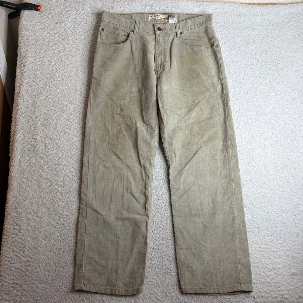 Levis 559 Relaxed Straight Corduroy Pants Tan Khaki 34x30 00559-1301 *STAIN